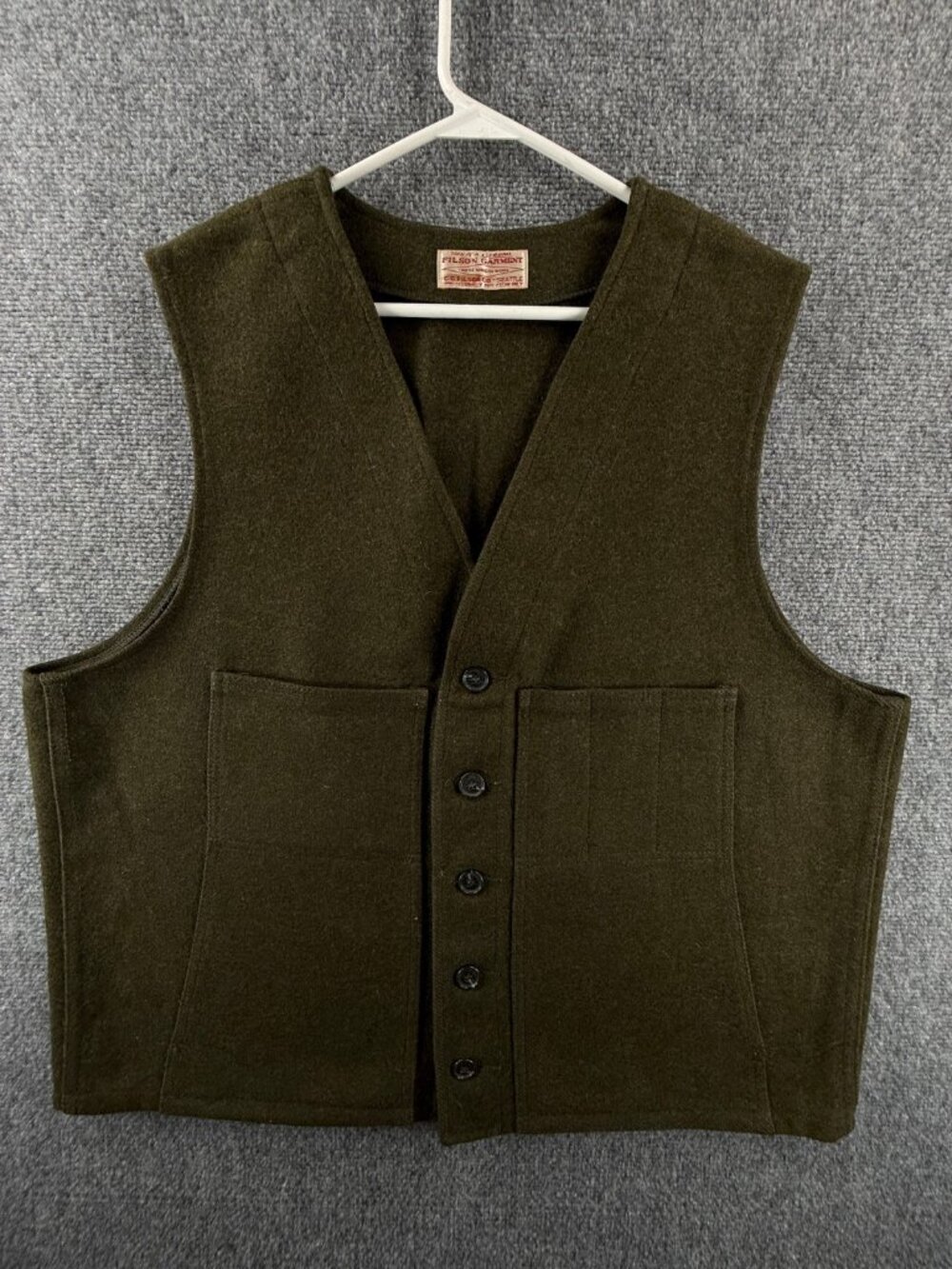 VTG Filson Mackinaw Wool Vest Green Sleeveless Tweed Thick Pockets Buttons